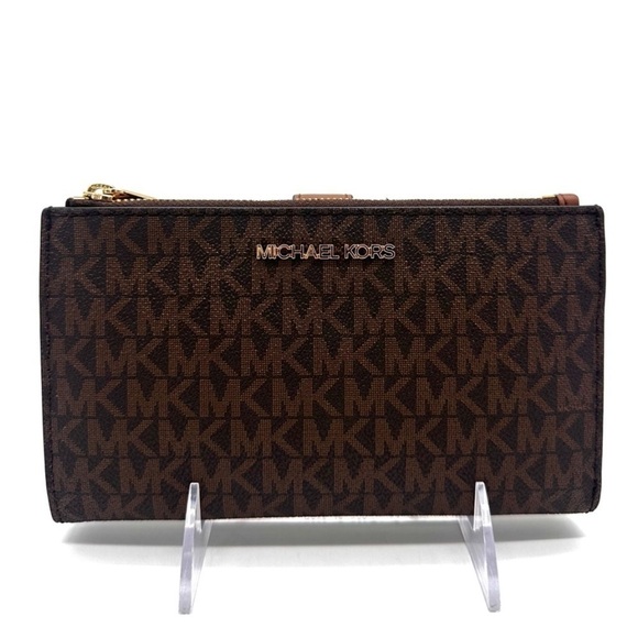 Michael Kors Handbags - Michael Kors Large Double Zip Wallet
Wristlet Brown/Gold